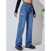 Jeans amples, décontractés, déchirés, coupe droite